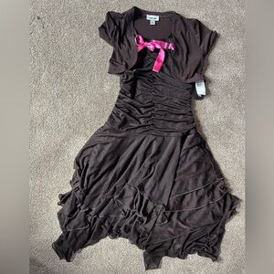 Buyer Girl NWT Brown Dress with Pink Ribbon
